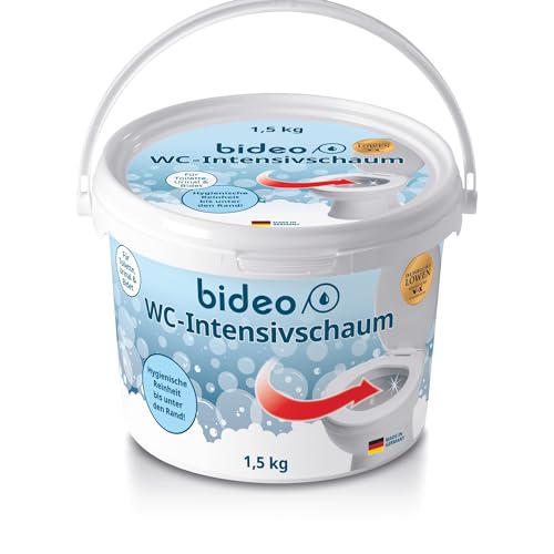 bideo® WC Reiniger-Intensivschaum (1,5 kg) für intensive WC Reinigung bis unter den Rand - WC Reiniger extra stark, löst Kalkablagerungen und Urinstein auf Sauerstoffbasis