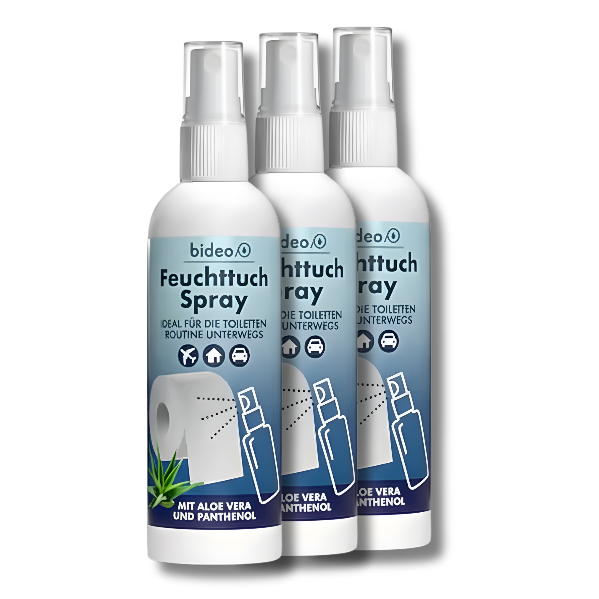 drei Flaschen Feuchttuchspray