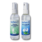 Eine Flasche Feuchttuchspray und eine Flasche Flächendesinfektion