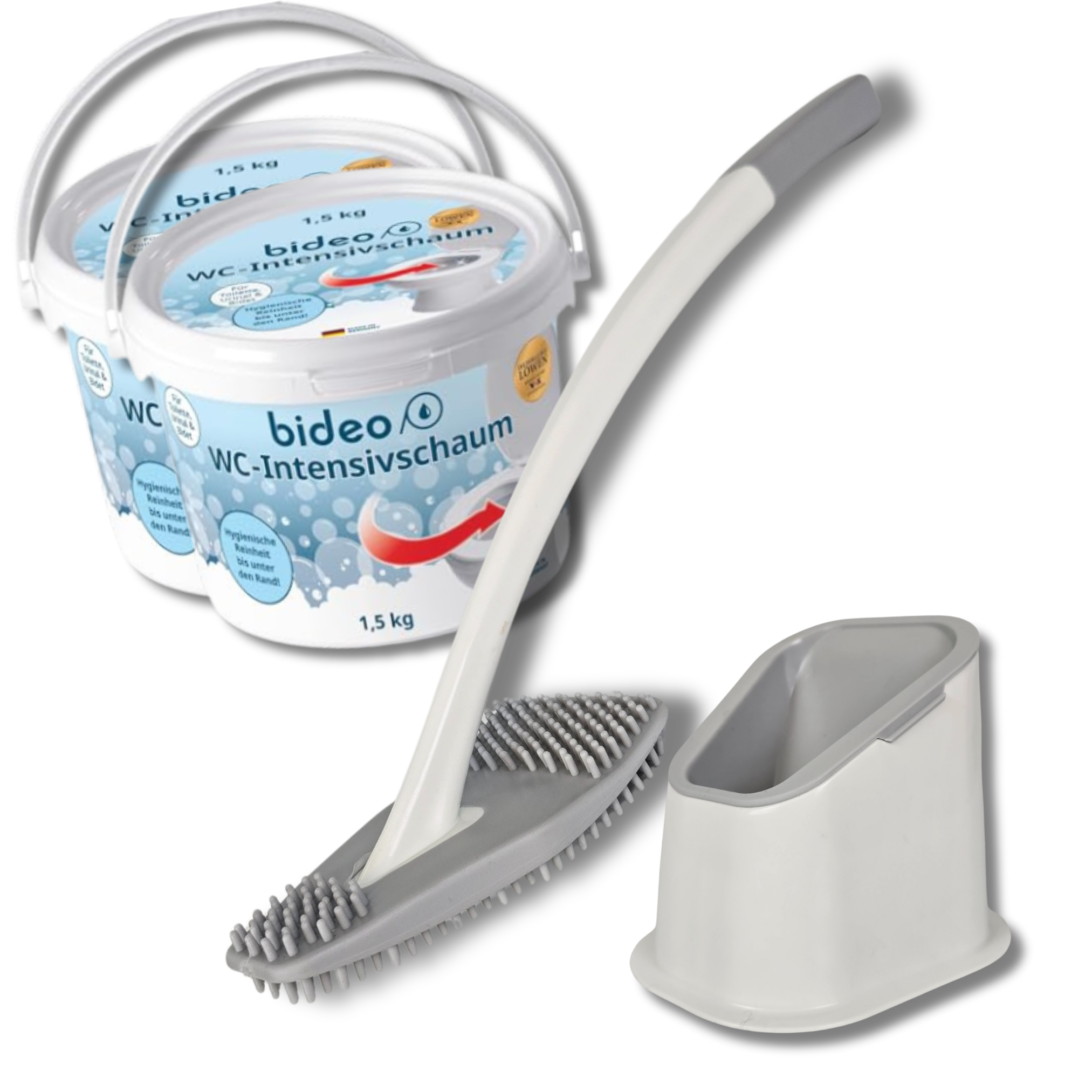 2 Eimer WC-Schaum und eine Silikonbürste weiß