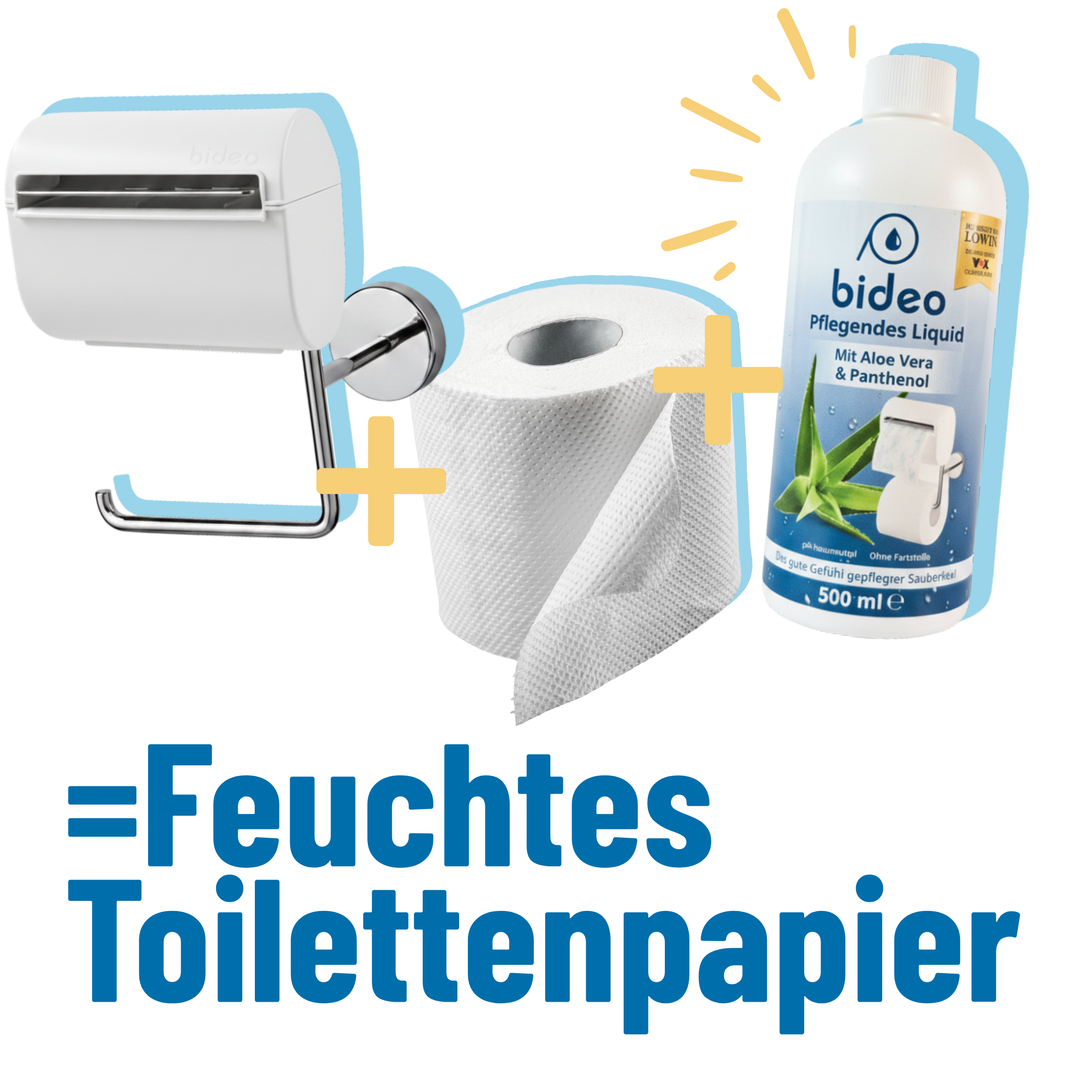Toilettenpapierhalter und Flasche Pflege-Liquid