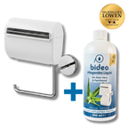 Toilettenpapierhalter weiß und eine Flasche Pflege-Liquid 500ml