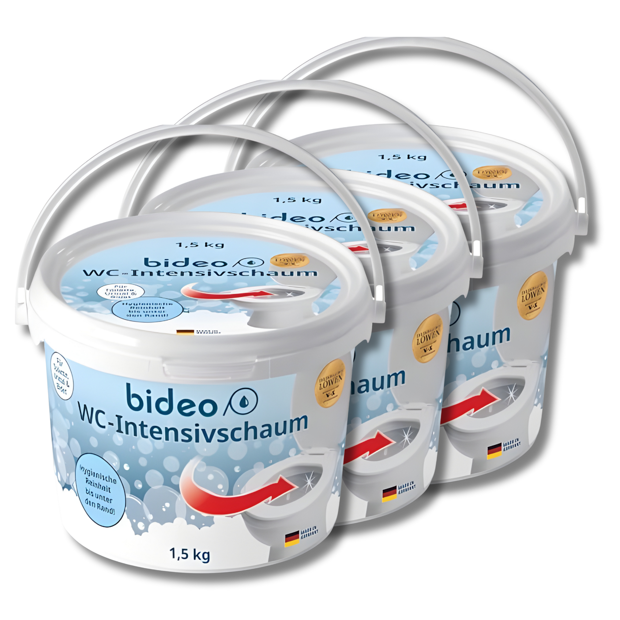 Drei Eimer WC-Schaum