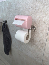 "bideo rosa", Toilettenpapierhalter mit Befeuchtungsfunktion, hier handelt es sich um einen kleinen Bestand des ersten Original bideo mit einem Halter aus massivem Edelstahl, hergestellt in Deutschland