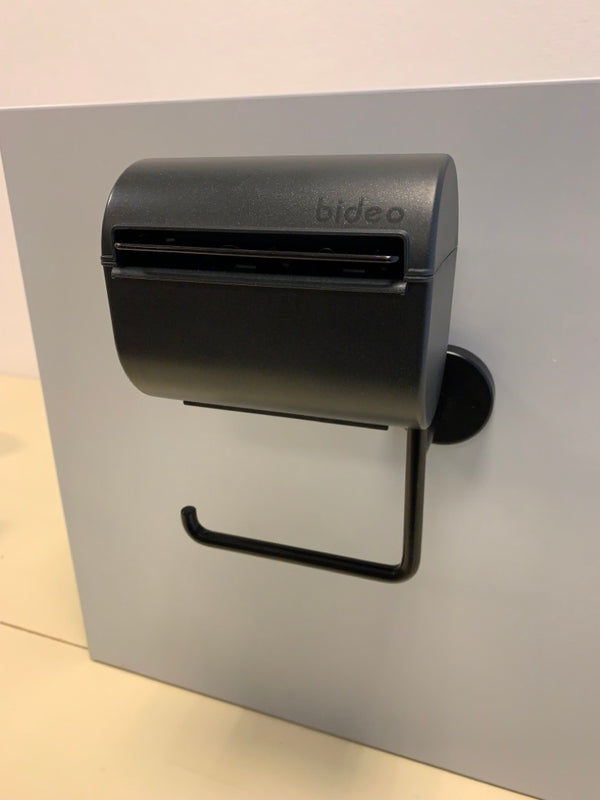"bideo Klebe-Set" Black in Black, Toilettenpapierhalter mit Befeuchtungsfunktion inkl. "Kleben statt Bohren"